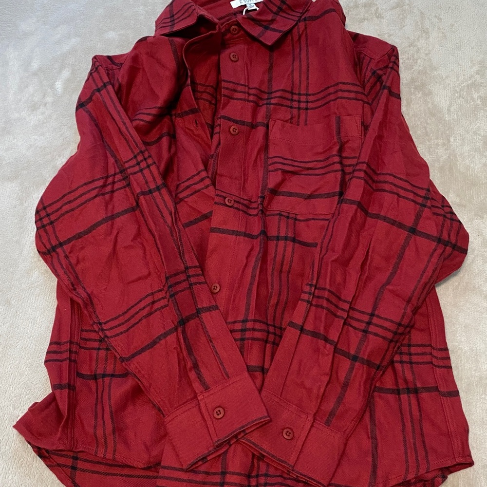 NWT Z Supply River plaid button up - red dahlia - Picture 4 of 4